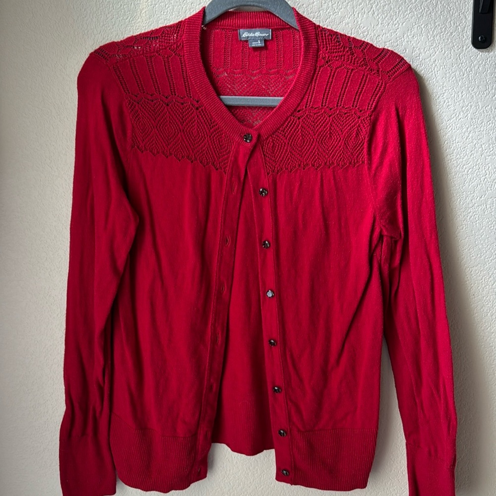 Cardigan with crochet detail and fancy buttons. EUC!
